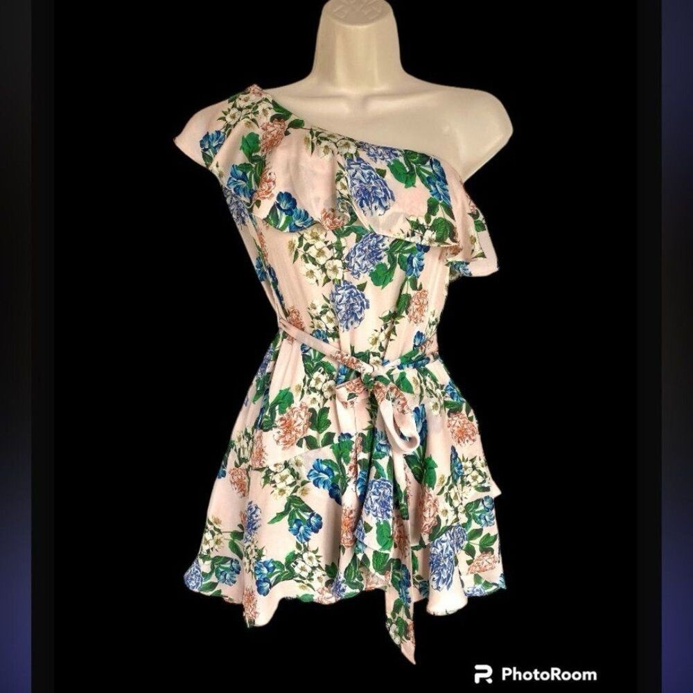 Marissa Webb - Baby Pink Floral One Shoulder Ruffled Silk Blend Dress XS - Picture 6 of 8